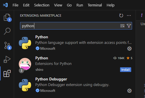 VS Extension Menu