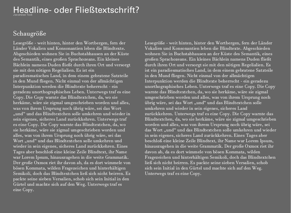 Schriftschnitt Headline- oder Fliesstextschrift