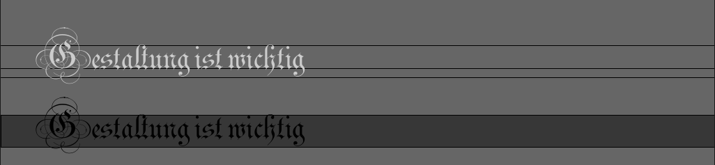 Schriftschnitt mit p-, Grund- und h-Linie