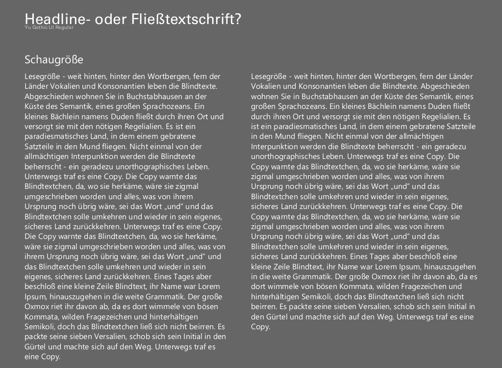 Schriftschnitt Headline- oder Fliesstextschrift