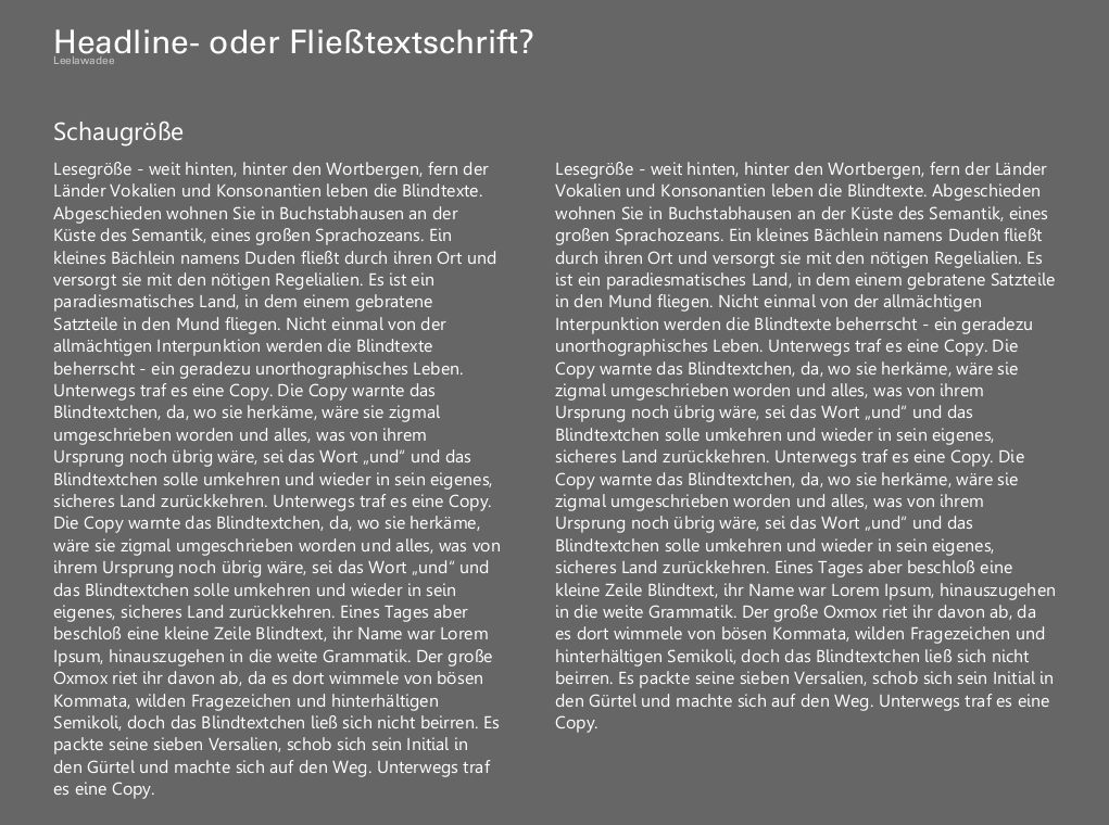 Schriftschnitt Headline- oder Fliesstextschrift